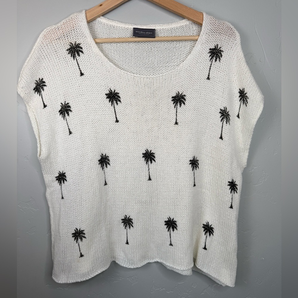Woden Ships Women's White Palm Tree Sweater